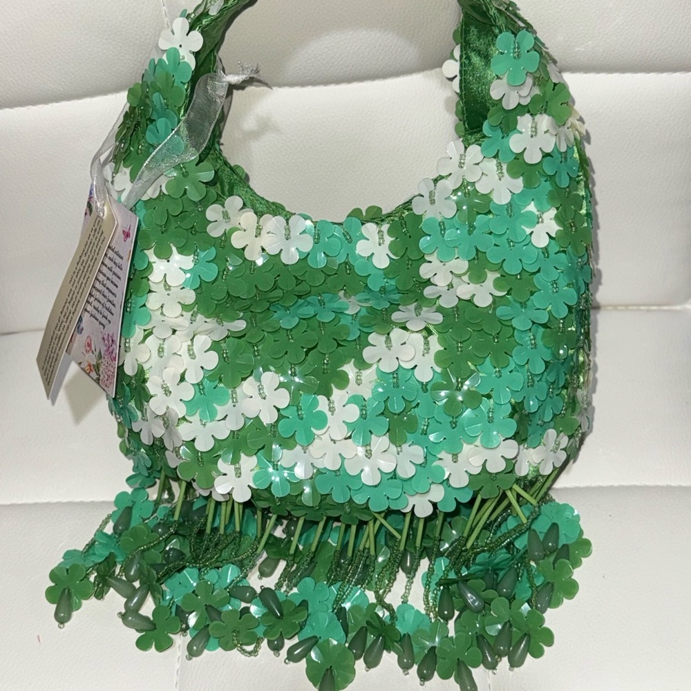 Green Floral Sequin Handbag